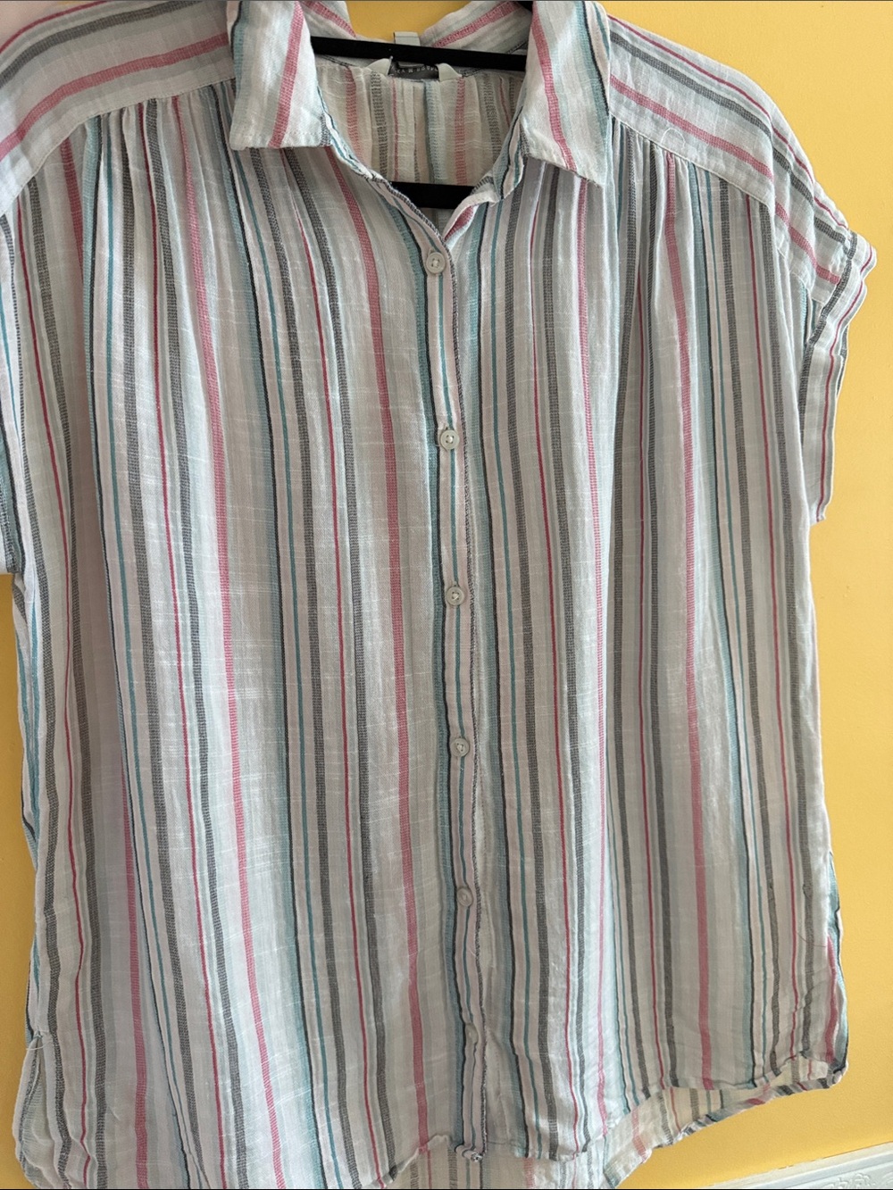 Lucky Brand Cotton Button-Down Shirt with Pink & Teal Stripes